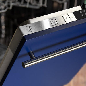 ZLINE Classic 24-Inch Top Control Built-In Dishwasher, Blue Matte Panel, Modern Handle, 52 dBA, DW-BM-H-24