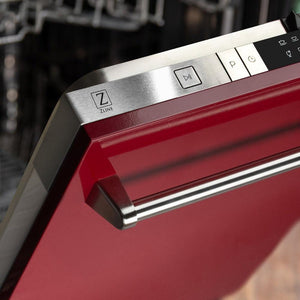 ZLINE Classic 24-Inch Top Control Built-In Dishwasher, Red Gloss Panel, Traditional Handle, 52 dBA, DW-RG-24