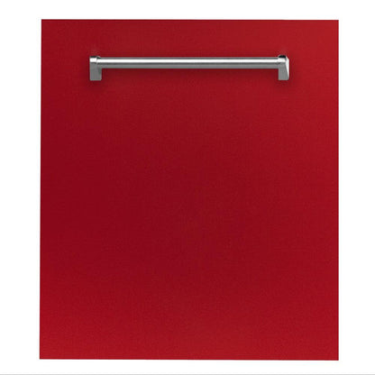 ZLINE Classic 24-Inch Top Control Built-In Dishwasher, Red Gloss Panel, Traditional Handle, 52 dBA (DW-RG-24)