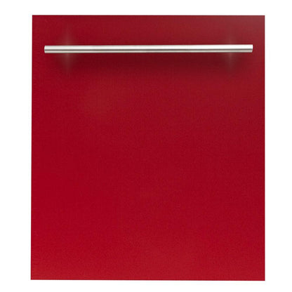 ZLINE Classic 24-Inch Top Control Built-In Dishwasher, Red Gloss Panel, Modern Handle, 52 dBA (DW-RG-H-24)