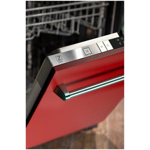 ZLINE Classic 24-Inch Top Control Built-In Dishwasher, Red Matte Panel, Traditional Handle, 52 dBA, DW-RM-24