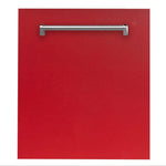 ZLINE Classic 24-Inch Top Control Built-In Dishwasher, Red Matte Panel, Traditional Handle, 52 dBA (DW-RM-24)