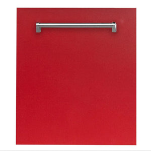 ZLINE Classic 24-Inch Top Control Built-In Dishwasher, Red Matte Panel, Traditional Handle, 52 dBA (DW-RM-24)