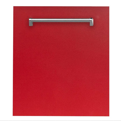 ZLINE Classic 24-Inch Top Control Built-In Dishwasher, Red Matte Panel, Traditional Handle, 52 dBA (DW-RM-24)