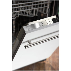ZLINE Classic 24-Inch Top Control Built-In Dishwasher, White Matte Panel, Modern Handle, 52 dBA, DW-WM-H-24