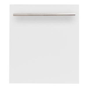 ZLINE Classic 24-Inch Top Control Built-In Dishwasher, White Matte Panel, Modern Handle, 52 dBA (DW-WM-H-24)
