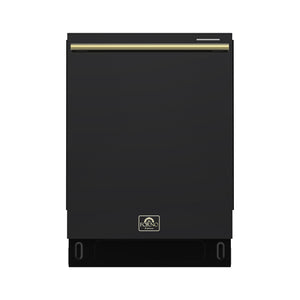 FORNO Stella 24" Built-in Dishwasher in Black with Antique Brass Accents, ENERGY Star, FDWBI8010-24BLK
