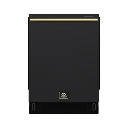 FORNO Stella 24" Built-in Dishwasher in Black with Antique Brass Accents, ENERGY Star, FDWBI8010-24BLK