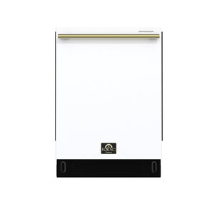FORNO Stella 24" Built-in Dishwasher in White, ENERGY Star, with Antique Brass Handles, FDWBI8010-24WHT