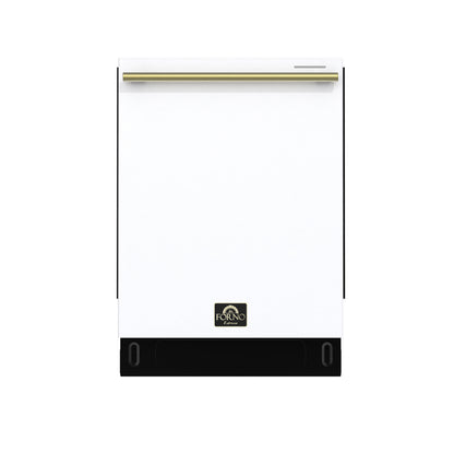 FORNO Stella 24" Built-in Dishwasher in White, ENERGY Star, with Antique Brass Handles, FDWBI8010-24WHT