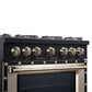 FORNO Ambassador Valente 36" 5.2 cu. ft. Dual Fuel Range, 6 Sealed Burners, Convection Oven in Black with Antique Brass Accents and Copper Rivet Trim, FFSGS6199-36CPBLK
