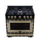 FORNO Ambassador Valente 36" 5.2 cu. ft. Dual Fuel Range, 6 Sealed Burners, Convection Oven in Black with Antique Brass Accents and Copper Rivet Trim, FFSGS6199-36CPBLK