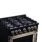 FORNO Ambassador Valente 36" 5.2 cu. ft. Dual Fuel Range, 6 Sealed Burners, Convection Oven in Black with Antique Brass Accents and Copper Rivet Trim, FFSGS6199-36CPBLK