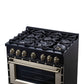 FORNO Ambassador Valente 36" 5.2 cu. ft. Dual Fuel Range, 6 Sealed Burners, Convection Oven in Black with Antique Brass Accents and Copper Rivet Trim, FFSGS6199-36CPBLK