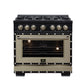 FORNO Ambassador Valente 36" 5.2 cu. ft. Dual Fuel Range, 6 Sealed Burners, Convection Oven in Black with Antique Brass Accents and Copper Rivet Trim, FFSGS6199-36CPBLK