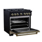 FORNO Ambassador Valente 36" 5.2 cu. ft. Dual Fuel Range, 6 Sealed Burners, Convection Oven in Black with Antique Brass Accents and Copper Rivet Trim, FFSGS6199-36CPBLK