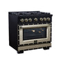 FORNO Ambassador Valente 36" 5.2 cu. ft. Dual Fuel Range, 6 Sealed Burners, Convection Oven in Black with Antique Brass Accents and Copper Rivet Trim, FFSGS6199-36CPBLK