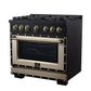 FORNO Ambassador Valente 36" 5.2 cu. ft. Dual Fuel Range, 6 Sealed Burners, Convection Oven in Black with Antique Brass Accents and Copper Rivet Trim, FFSGS6199-36CPBLK