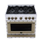 FORNO Ambassador 36" Dual Fuel Range in White with Antique Brass Accents and Copper Rivet Trim, FFSGS6199-36CPWHT