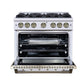 FORNO Ambassador 36" Dual Fuel Range in White with Antique Brass Accents and Copper Rivet Trim, FFSGS6199-36CPWHT