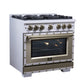 FORNO Ambassador 36" Dual Fuel Range in White with Antique Brass Accents and Copper Rivet Trim, FFSGS6199-36CPWHT