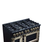 FORNO Ambassador Valente 48" 6.7 cu. ft. Dual Fuel Range, 8 Sealed Burners, Convection Oven in Black with Antique Brass Accents and Copper Rivet Trim, FFSGS6199-48CPBLK