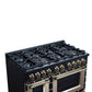 FORNO Ambassador Valente 48" 6.7 cu. ft. Dual Fuel Range, 8 Sealed Burners, Convection Oven in Black with Antique Brass Accents and Copper Rivet Trim, FFSGS6199-48CPBLK
