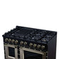 FORNO Ambassador Valente 48" 6.7 cu. ft. Dual Fuel Range, 8 Sealed Burners, Convection Oven in Black with Antique Brass Accents and Copper Rivet Trim, FFSGS6199-48CPBLK