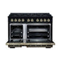 FORNO Ambassador Valente 48" 6.7 cu. ft. Dual Fuel Range, 8 Sealed Burners, Convection Oven in Black with Antique Brass Accents and Copper Rivet Trim, FFSGS6199-48CPBLK