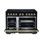 FORNO Ambassador Valente 48" 6.7 cu. ft. Dual Fuel Range, 8 Sealed Burners, Convection Oven in Black with Antique Brass Accents and Copper Rivet Trim, FFSGS6199-48CPBLK