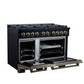 FORNO Ambassador Valente 48" 6.7 cu. ft. Dual Fuel Range, 8 Sealed Burners, Convection Oven in Black with Antique Brass Accents and Copper Rivet Trim, FFSGS6199-48CPBLK