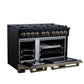 FORNO Ambassador Valente 48" 6.7 cu. ft. Dual Fuel Range, 8 Sealed Burners, Convection Oven in Black with Antique Brass Accents and Copper Rivet Trim, FFSGS6199-48CPBLK