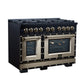 FORNO Ambassador Valente 48" 6.7 cu. ft. Dual Fuel Range, 8 Sealed Burners, Convection Oven in Black with Antique Brass Accents and Copper Rivet Trim, FFSGS6199-48CPBLK