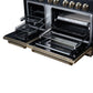 FORNO Ambassador Valente 48" 6.7 cu. ft. Dual Fuel Range, 8 Sealed Burners, Convection Oven in Black with Antique Brass Accents and Copper Rivet Trim, FFSGS6199-48CPBLK