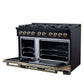 FORNO Ambassador Valente 48" 6.7 cu. ft. Dual Fuel Range, 8 Sealed Burners, Convection Oven in Black with Antique Brass Accents and Copper Rivet Trim, FFSGS6199-48CPBLK