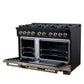 FORNO Ambassador Valente 48" 6.7 cu. ft. Dual Fuel Range, 8 Sealed Burners, Convection Oven in Black with Antique Brass Accents and Copper Rivet Trim, FFSGS6199-48CPBLK