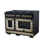 FORNO Ambassador Valente 48" 6.7 cu. ft. Dual Fuel Range, 8 Sealed Burners, Convection Oven in Black with Antique Brass Accents and Copper Rivet Trim, FFSGS6199-48CPBLK