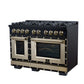 FORNO Ambassador Valente 48" 6.7 cu. ft. Dual Fuel Range, 8 Sealed Burners, Convection Oven in Black with Antique Brass Accents and Copper Rivet Trim, FFSGS6199-48CPBLK