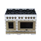 FORNO Ambassador Valente 48" 6.7 cu. ft. Dual Fuel Range, 8 Sealed Burners, Convection Oven in White with Antique Brass Accents and Copper Rivet Trim, FFSGS6199-48CPWHT