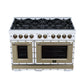 FORNO Ambassador Valente 48" 6.7 cu. ft. Dual Fuel Range, 8 Sealed Burners, Convection Oven in White with Antique Brass Accents and Copper Rivet Trim, FFSGS6199-48CPWHT
