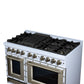 FORNO Ambassador Valente 48" 6.7 cu. ft. Dual Fuel Range, 8 Sealed Burners, Convection Oven in White with Antique Brass Accents and Copper Rivet Trim, FFSGS6199-48CPWHT