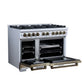 FORNO Ambassador Valente 48" 6.7 cu. ft. Dual Fuel Range, 8 Sealed Burners, Convection Oven in White with Antique Brass Accents and Copper Rivet Trim, FFSGS6199-48CPWHT
