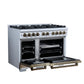 FORNO Ambassador Valente 48" 6.7 cu. ft. Dual Fuel Range, 8 Sealed Burners, Convection Oven in White with Antique Brass Accents and Copper Rivet Trim, FFSGS6199-48CPWHT