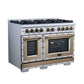 FORNO Ambassador Valente 48" 6.7 cu. ft. Dual Fuel Range, 8 Sealed Burners, Convection Oven in White with Antique Brass Accents and Copper Rivet Trim, FFSGS6199-48CPWHT