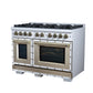 FORNO Ambassador Valente 48" 6.7 cu. ft. Dual Fuel Range, 8 Sealed Burners, Convection Oven in White with Antique Brass Accents and Copper Rivet Trim, FFSGS6199-48CPWHT
