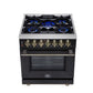 FORNO Massimo 30" 4.32 cu. ft. Freestanding Dual Fuel Range with 5 Sealed Burners, Air Fryer Kit, Wok Support & Griddle in Black with Antique Brass Accents, FFSGS6125-30BLK