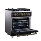 FORNO Massimo 30" 4.32 cu. ft. Freestanding Dual Fuel Range with 5 Sealed Burners, Air Fryer Kit, Wok Support & Griddle in Black with Antique Brass Accents, FFSGS6125-30BLK