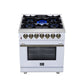 FORNO Massimo 30" 4.32 cu. ft. Freestanding Dual Fuel Range with 5 Sealed Burners, Air Fryer Kit, Wok Support & Griddle in White with Antique Brass Accents, FFSGS6125-30WHT