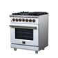 FORNO Massimo 30" 4.32 cu. ft. Freestanding Dual Fuel Range with 5 Sealed Burners, Air Fryer Kit, Wok Support & Griddle in White with Antique Brass Accents, FFSGS6125-30WHT