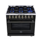 FORNO Massimo 36" 5.36 cu. ft. Freestanding Dual Fuel Range with 6 Sealed Burners, Air Fryer Kit, Wok Support & Griddle in White with Antique Brass Accents, FFSGS6125-36BLK